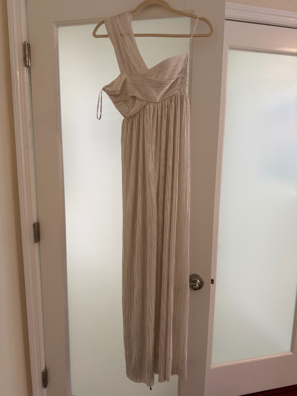Sabina Musayev One-Shoulder Metallic Cream Jumpsuit